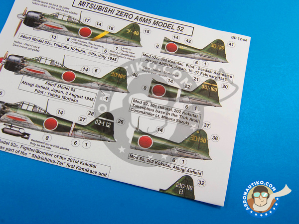Image 5: Mitsubishi Zero A6M5 Model 52 |  in 1/72 scale manufactured by Berna Decals (ref. BD72-44)