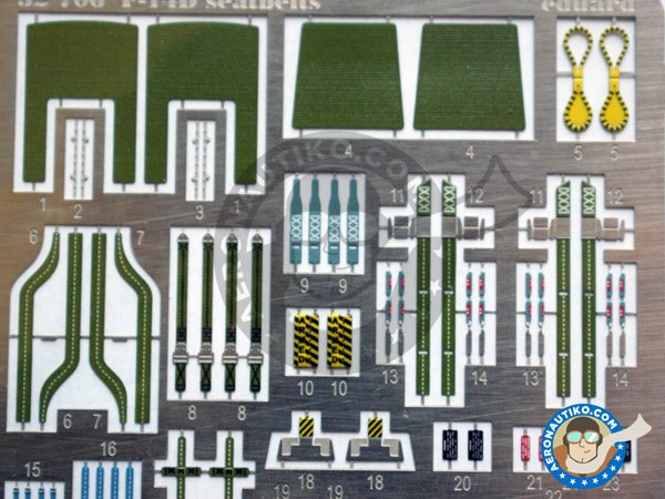 Image 3: Grumman F-14D seatbelts | Coloured photo-etched cockpit parts in 1/32 scale manufactured by Eduard (ref. 32706)