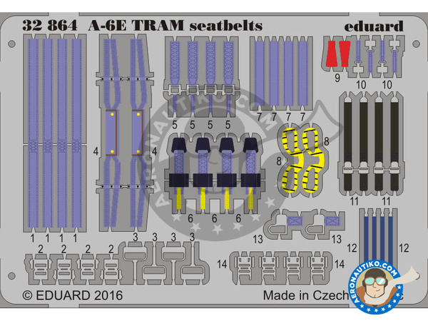Image 1: Grumman A-6 Intruder ejectable seat seatbelts E TRAM | Coloured photo-etched cockpit parts in 1/32 scale manufactured by Eduard (ref. 32864)