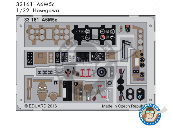 Image 1: Mitsubishi A6M Zero 5c Zeke Type 52 | Coloured photo-etched cockpit parts in 1/32 scale manufactured by Eduard (ref. 33161)