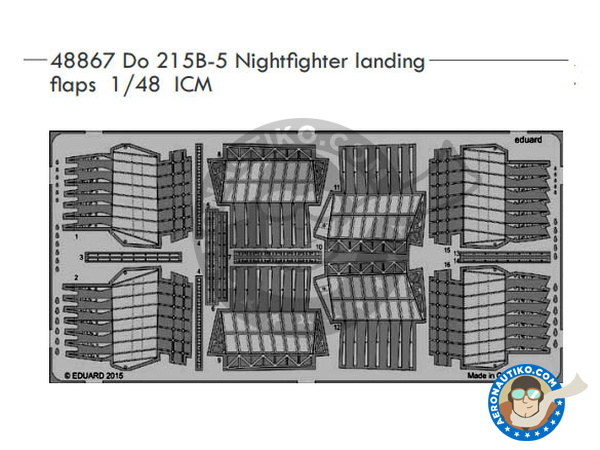 Image 1: Dornier Do 215 landing flaps B-5 Nightfighter | Photo-etched parts in 1/48 scale manufactured by Eduard (ref. 48867)