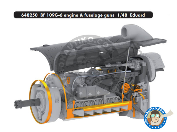 Image 1: Bf 109G-6 engine & fuselage guns G-6 | Engine in 1/48 scale manufactured by Eduard (ref. 648250)