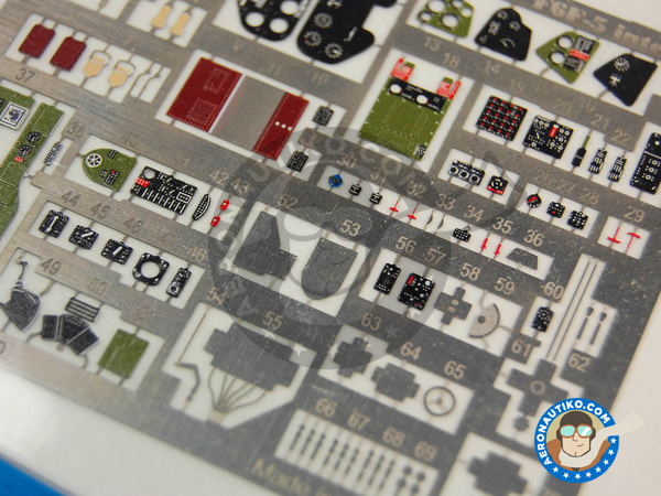 Image 4: Grumman F6F Hellcat interior 5 | Coloured photo-etched cockpit parts in 1/48 scale manufactured by Eduard (ref. ED49486)