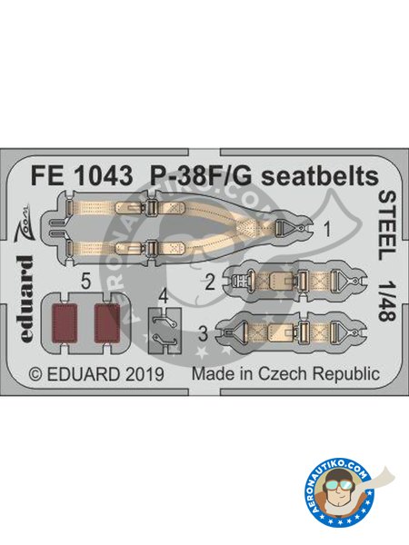 P-38F/ G seatbelts STEEL | Seatbelts in 1/48 scale manufactured by Eduard (ref. FE1043) image