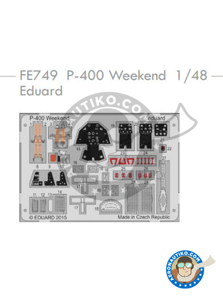 Bell P-400 Airacobra | Coloured photo-etched cockpit parts in 1/48 scale manufactured by Eduard (ref. FE749) image