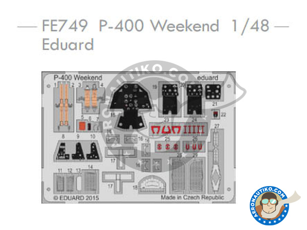 Image 1: Bell P-400 Airacobra | Coloured photo-etched cockpit parts in 1/48 scale manufactured by Eduard (ref. FE749)