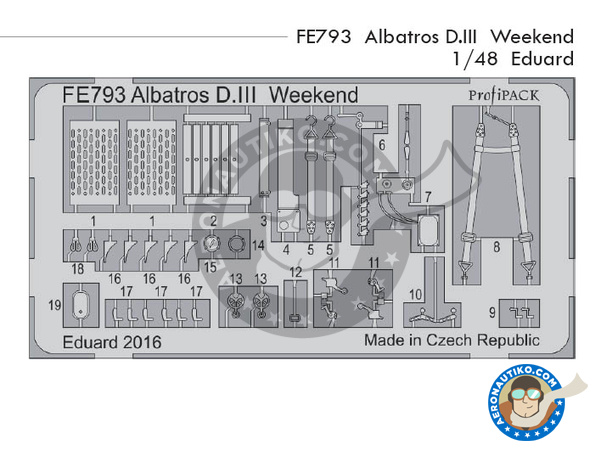 Image 1: Albatros Flugzeugwerke D.III | Coloured photo-etched cockpit parts in 1/48 scale manufactured by Eduard (ref. FE793)