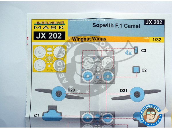 Image 2: Mask for Sopwith F.1 Camel | Masks in 1/32 scale manufactured by Eduard (ref. JX202)