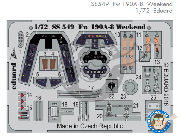 Image 1: Focke-Wulf Fw 190 Würger A-8 | Coloured photo-etched cockpit parts in 1/72 scale manufactured by Eduard (ref. SS549)