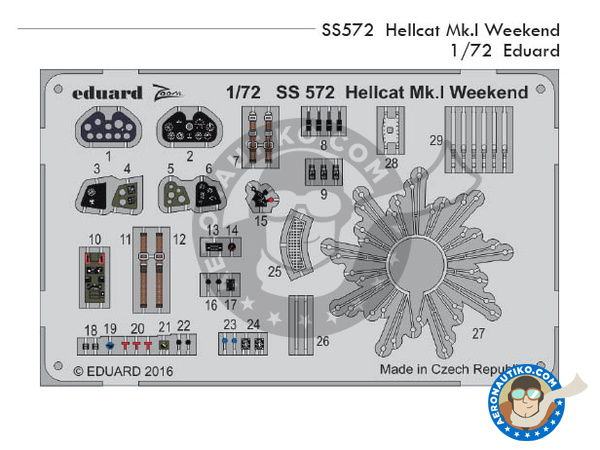 Image 1: Grumman F6F Hellcat Mk I | Detail in 1/72 scale manufactured by Eduard (ref. SS572)
