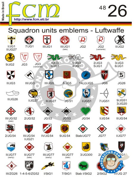 Squadron units emblems Luftwaffe WWII | Marking / livery in 1/48 scale manufactured by FCM Decals (ref. 48026) image