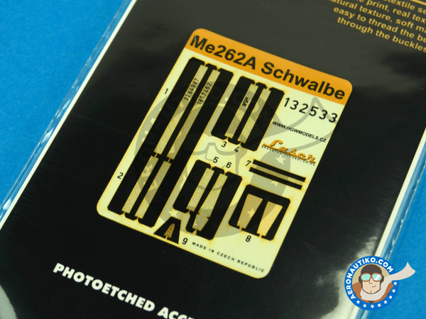 Image 4: Messerschmitt Me 262 Schwalbe A | Seatbelts in 1/32 scale manufactured by HGW (ref. 132533)