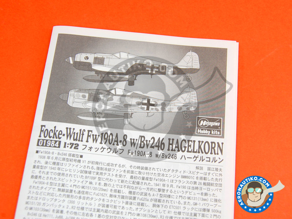 Image 2: Focke-Wulf Fw 190 Würger A-8 w / Bv 246 Hagelkorn | Airplane kit in 1/72 scale manufactured by Hasegawa (ref. 01984)