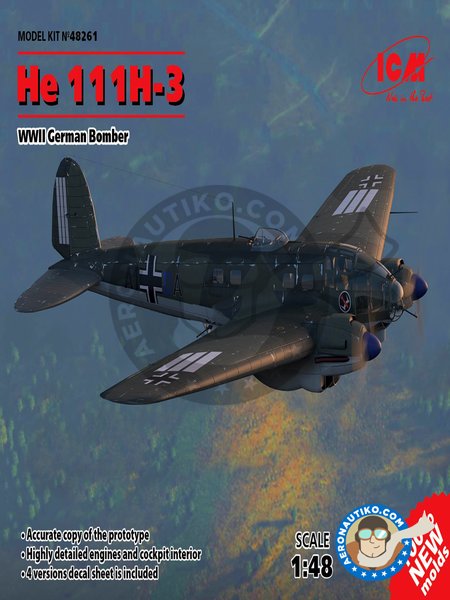 ICM 1:48 Heinkel He-111H-3 WWII German Bomber 100% new moulds 