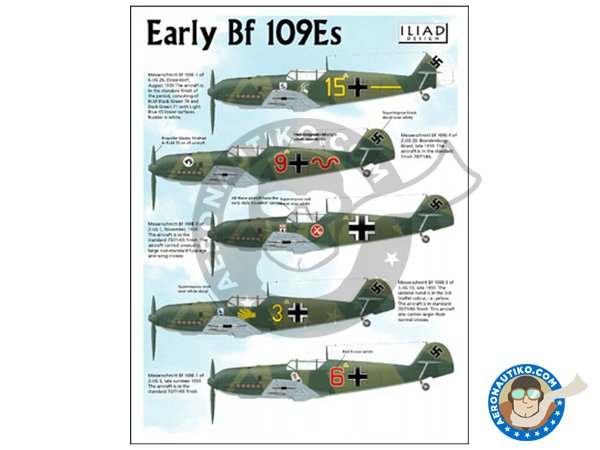 Image 1: Early Messerschmitt Bf 109Es | Decals in 1/48 scale manufactured by ILIAD DESING (ref. 48006)