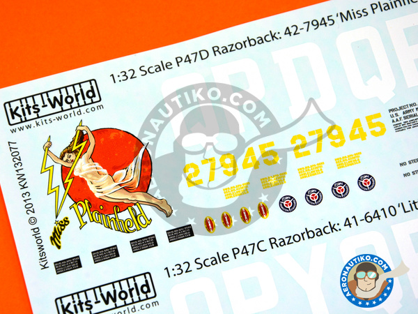 Image 1: Republic P-47 Thunderbolt D Razorback |  in 1/32 scale manufactured by Kits World (ref. KW132077)