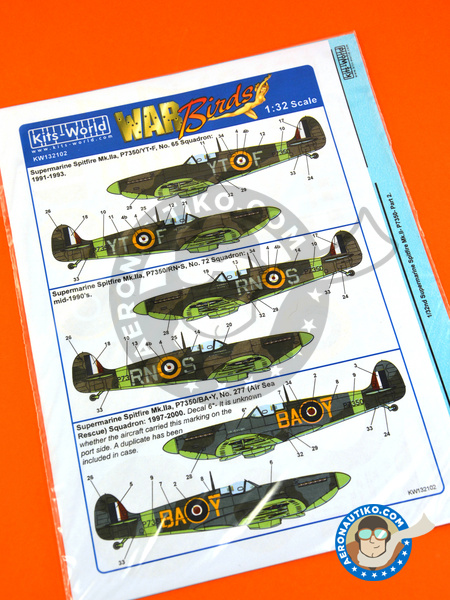 Supermarine Spitfire Mk. IIa | Marking / livery in 1/32 scale manufactured by Kits World (ref. KW132102) image
