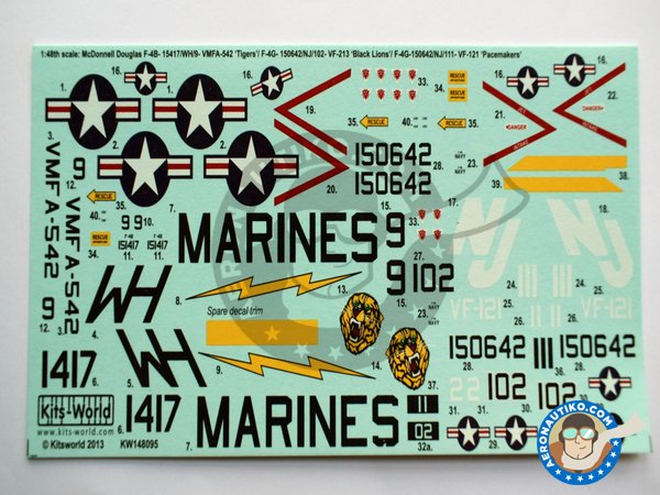 Image 1: Decal for McDonnell Douglas F-4B "Phantom" |  in 1/48 scale manufactured by Kits World (ref. KW148095)