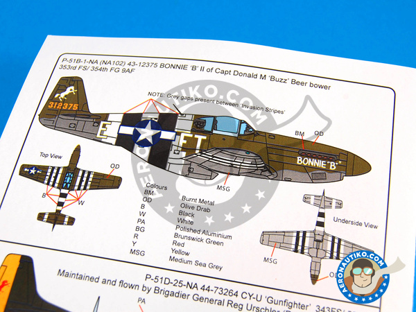 Image 7: North American P-51 Mustang B | Decals in 1/72 scale manufactured by Kits World (ref. KW172071)