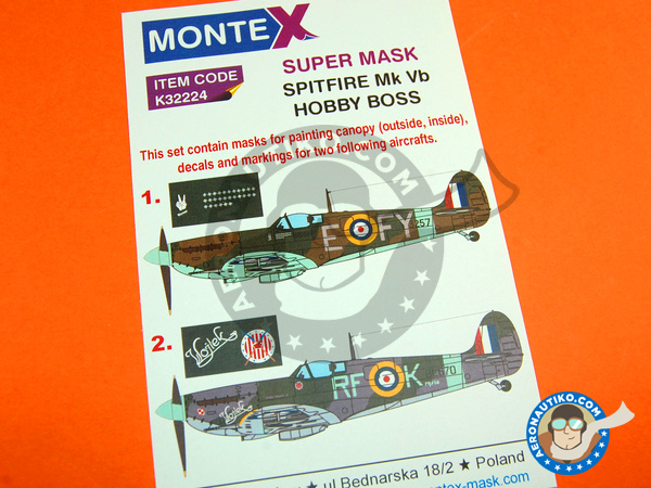Image 1: Supermarine Spitfire Mk. Vb | Masks in 1/32 scale manufactured by Montex Mask (ref. K32224)