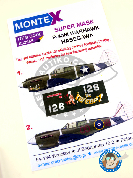 Curtiss P-40 Warhawk M | Masks in 1/32 scale manufactured by Montex Mask (ref. K32255) image