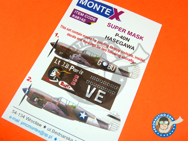 Image 1: Curtiss P-40 Warhawk N | Masks in 1/48 scale manufactured by Montex Mask (ref. K48142)