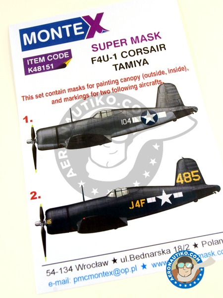 Vought F4U Corsair F4U-1 Birdcage | Masks in 1/48 scale manufactured by Montex Mask (ref. K48151) image