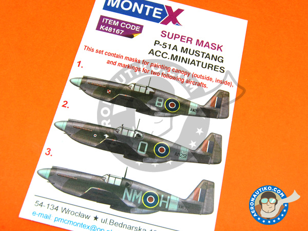 Image 1: North American P-51 Mustang A | Máscaras en escala 1/48 fabricado por Montex Mask (ref. K48167)