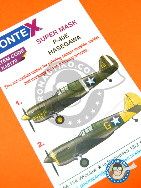 Curtiss P-40 Warhawk E | Masks in 1/48 scale manufactured by Montex Mask (ref. K48170) image