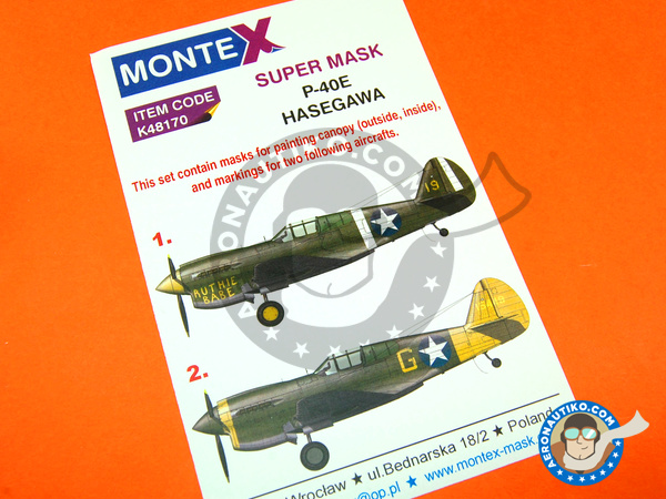 Image 1: Curtiss P-40 Warhawk E | Máscaras en escala 1/48 fabricado por Montex Mask (ref. K48170)