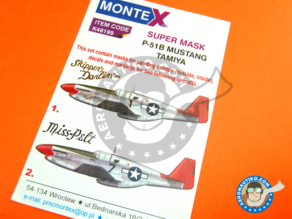 Image 1: North American P-51 Mustang B | Masks in 1/48 scale manufactured by Montex Mask (ref. K48199)