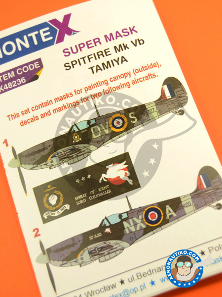 Supermarine Spitfire Mk. Vb | Máscaras en escala 1/48 fabricado por Montex Mask (ref. K48236) image
