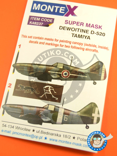 Dewoitine D.520 | Masks in 1/48 scale manufactured by Montex Mask (ref. K48237) image