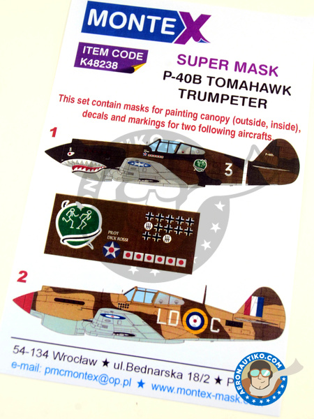 Curtiss P-40 Warhawk B Tomahawk | Masks in 1/48 scale manufactured by Montex Mask (ref. K48238) image