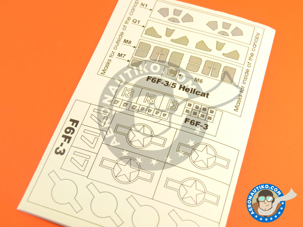 Image 1: Grumman F6F Hellcat 3 | Masks in 1/48 scale manufactured by Montex Mask (ref. MM48064)