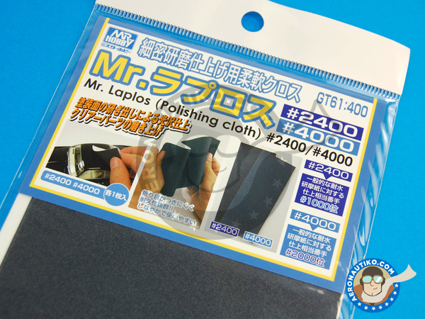 Image 2: Mr Laplos Polishing Cloth - Papel de lija de grano 2400 y 4000 | Lijas fabricado por Mr Hobby (ref. GT-61)