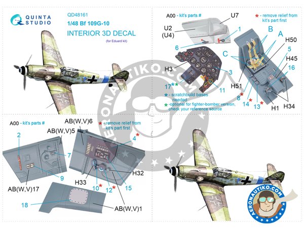 Image 9: Bf 109G-10 interior 3D decals | Detail up set in 1/48 scale manufactured by QUINTA STUDIO (ref. QD48161)