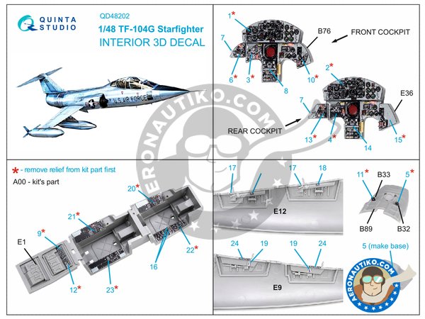 Image 9: TF-104G 3D-Printed & coloured Interior on decal paper | Detail up set in 1/48 scale manufactured by QUINTA STUDIO (ref. QD48202)