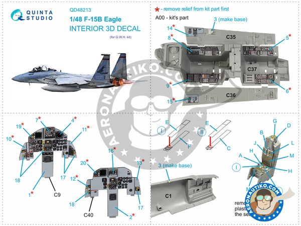 Image 14: F-15B Eagle interior 3D decals | Set de mejora y detallado en escala 1/48 fabricado por QUINTA STUDIO (ref. QD48213)