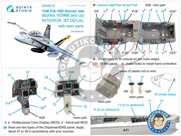 Image 12: F/A-18D "Hornet"  Late - Interior 3D decal | Detail in 1/48 scale manufactured by QUINTA STUDIO (ref. QD48216)