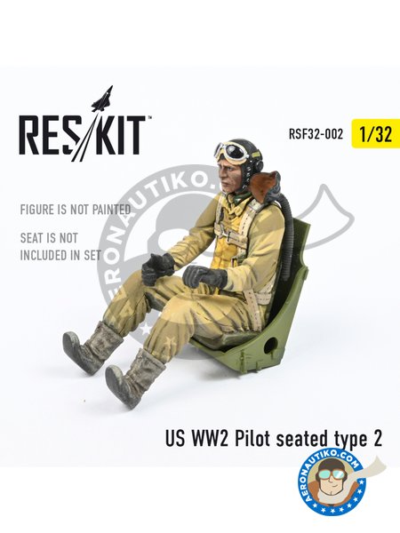 Piloto WWII US / Posición sentado | Figura en escala 1/32 fabricado por RESKIT (ref. RSF32-002) image
