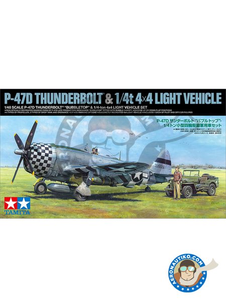 P-47D Thunderbolt "Bubbletop" & 1/4-ton 4x4 Light Vehicle Set | Airplane kit in 1/48 scale manufactured by Tamiya (ref. TAM25214) image