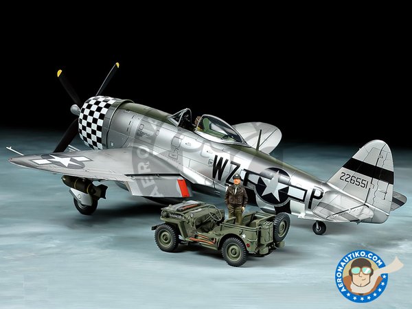 Image 1: P-47D Thunderbolt "Bubbletop" & 1/4-ton 4x4 Light Vehicle Set | Airplane kit in 1/48 scale manufactured by Tamiya (ref. TAM25214)