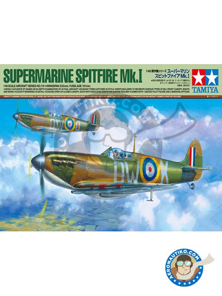 Supermarine Spitfire Mk.1 | Airplane kit in 1/48 scale manufactured by Tamiya (ref. TAM60119) image