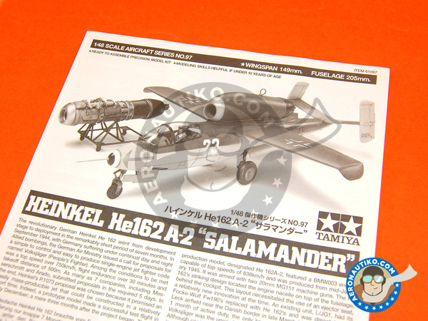 Image 2: Heinkel He 162 Salamander A2 | Airplane kit in 1/48 scale manufactured by Tamiya (ref. TAM61097)