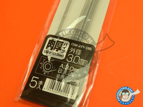 Image 1: Plastic pipe grey 3mm x 1,2 mm x 250mm | Material manufactured by Wave Corporation (ref. OM-241)