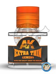 <a href="https://www.aeronautiko.com/product_info.php?products_id=51771">1 &times; AK Interactive: Glue - Extra thin cement - 40ml jar - for all kits</a>