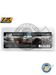<a href="https://www.aeronautiko.com/product_info.php?products_id=51201">4 &times; AK Interactive: Paints set - Exhaust Stains Weathering Set | Air Series New 2018 - AK-2038 Smoke, AK-2040 Exhaust Wash, AK-2041 Burnt Jet Engine, AK-2042 Dark Rust, AK-2043 Ocher Rust. - for all kits</a>