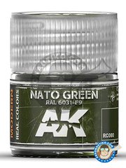 <a href="https://www.aeronautiko.com/product_info.php?products_id=51740">1 &times; AK Interactive: Pintura acrlica - Color verde OTAN RAL 6031 F-9 - bote de 10ml - para todos los kits</a>