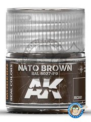 <a href="https://www.aeronautiko.com/product_info.php?products_id=51741">3 &times; AK Interactive: Real color - Color marrn OTAN RAL 8027-F9 - bote de 10ml - para todos los kits</a>